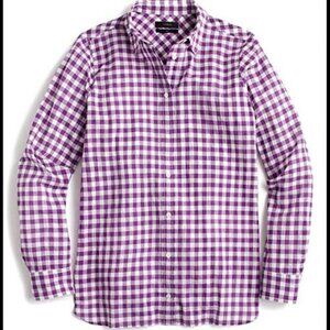 J. Crew Sz 10 Purple Gingham Lightweight Cotton Shirt in Signature Fit Button Up